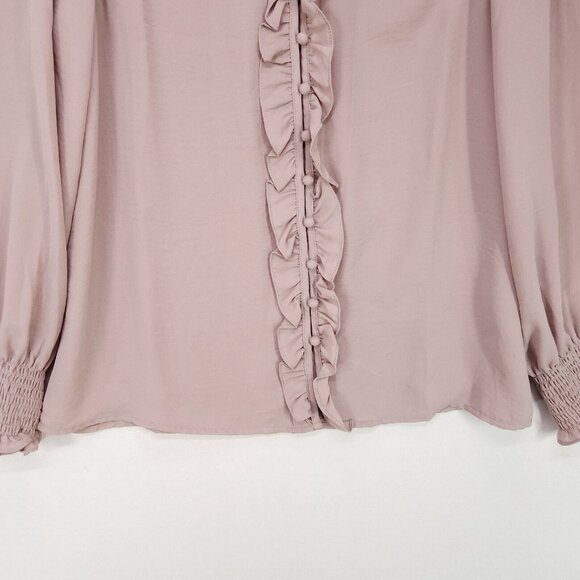 Entro Top Button Up Ruffle Blouse Long Sleeve Womens Medium - Picture 4 of 10